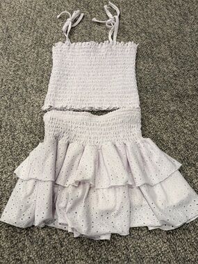 Chic2Chic Smocked Eyelet Two-Piece Set in Light Lavender